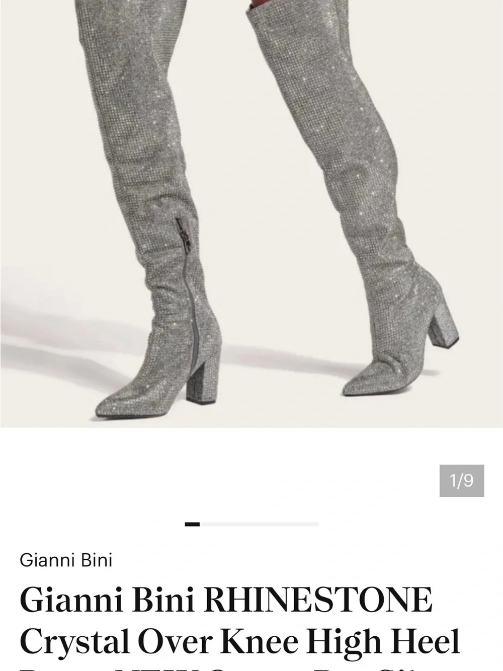 Gianni Bini Silver Crystal Over-the-Knee Block Heel Boots